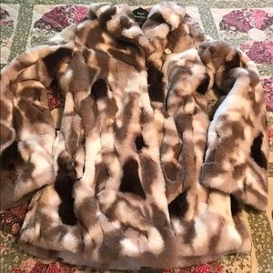 Dennis Basso Animal Print Faux Fur Coat size XXS